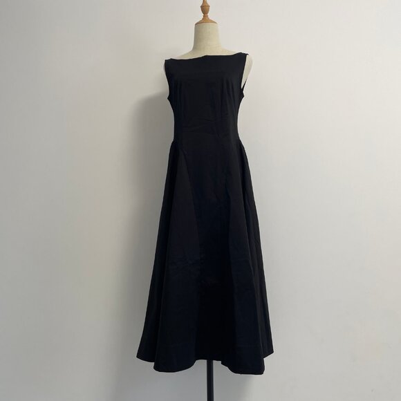 NWOT BEST Helsa Stretch Cotton Sateen Midi Dress - True Black Cocktail Party - Picture 4 of 11